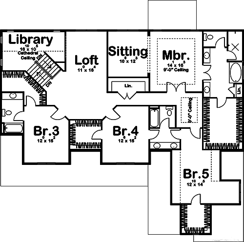 Floor Plan Second Story of Farmhouse Plan #100-1238