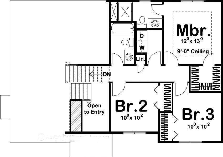 Floor Plan Second Story of Craftsman Plan #100-1241