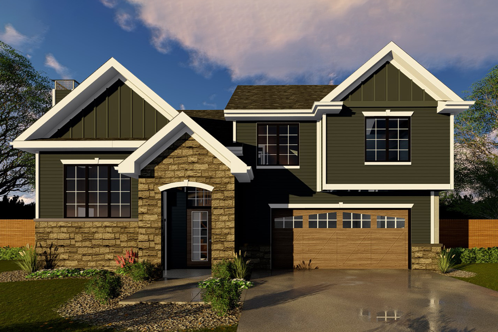 Front elevation of Craftsman home (ThePlanCollection: House Plan #100-1241)