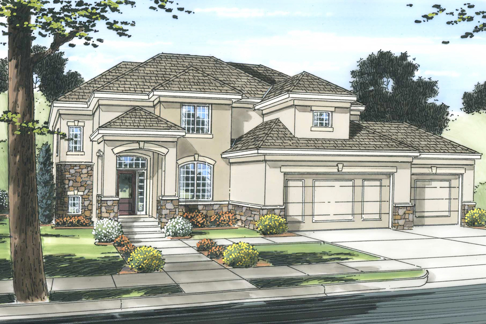 Front elevation of Mediterranean home (ThePlanCollection: House Plan #100-1242)