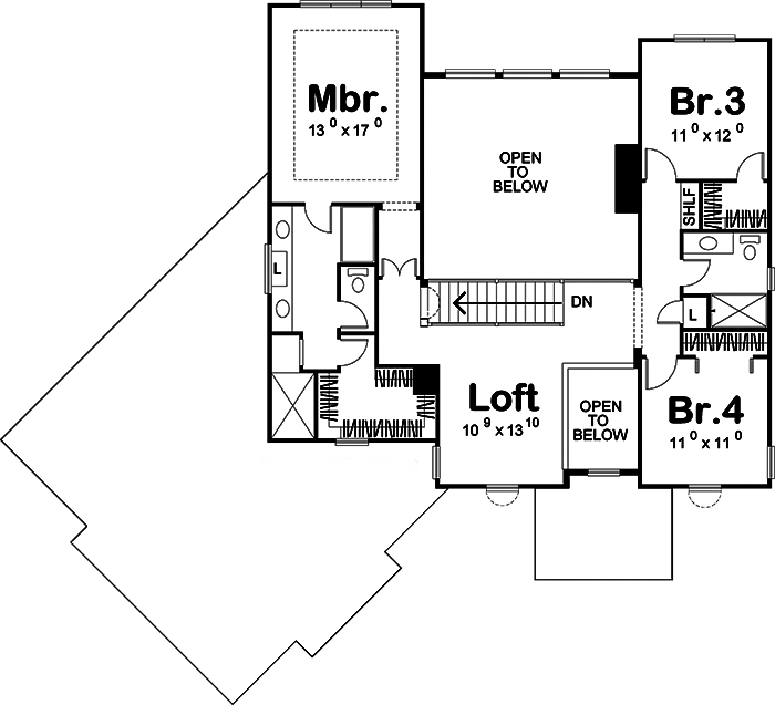 Floor Plan Second Story of Mediterranean Plan #100-1243