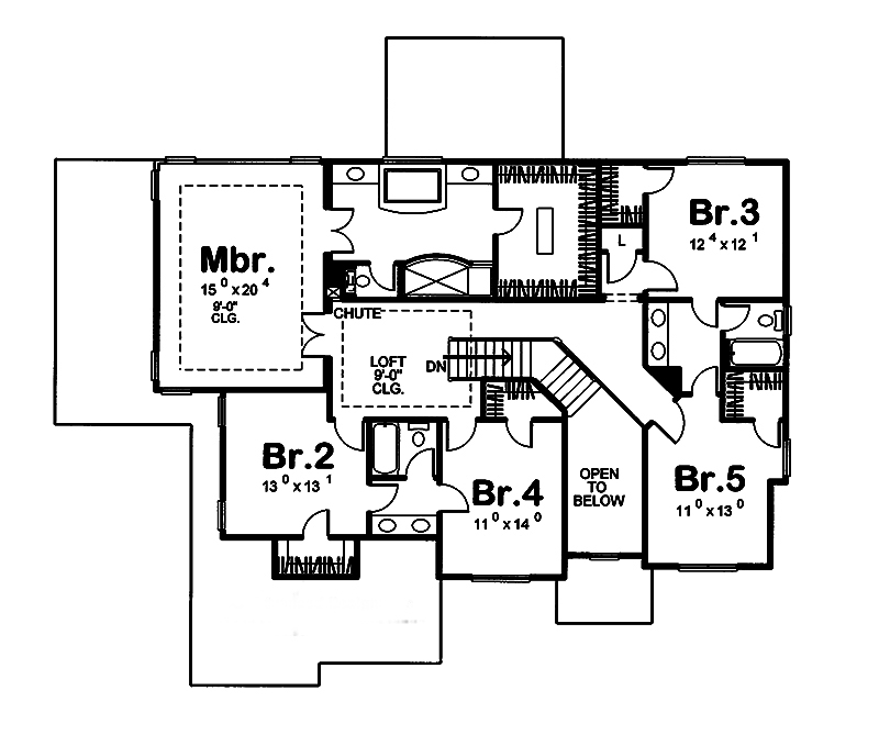 Floor Plan Second Story of Traditional Plan #100-1244