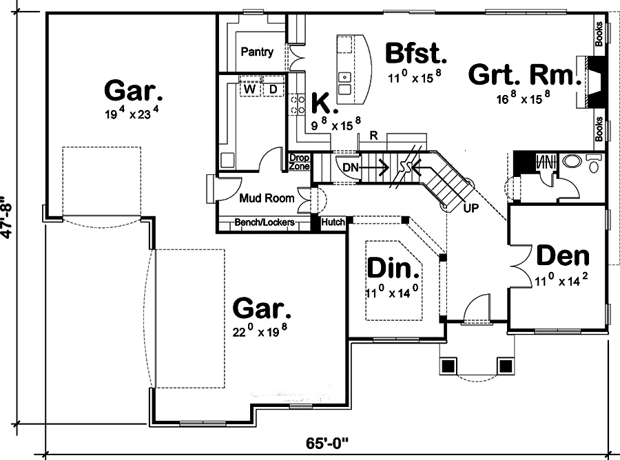 Floor Plan First Story of Traditional Plan #100-1245