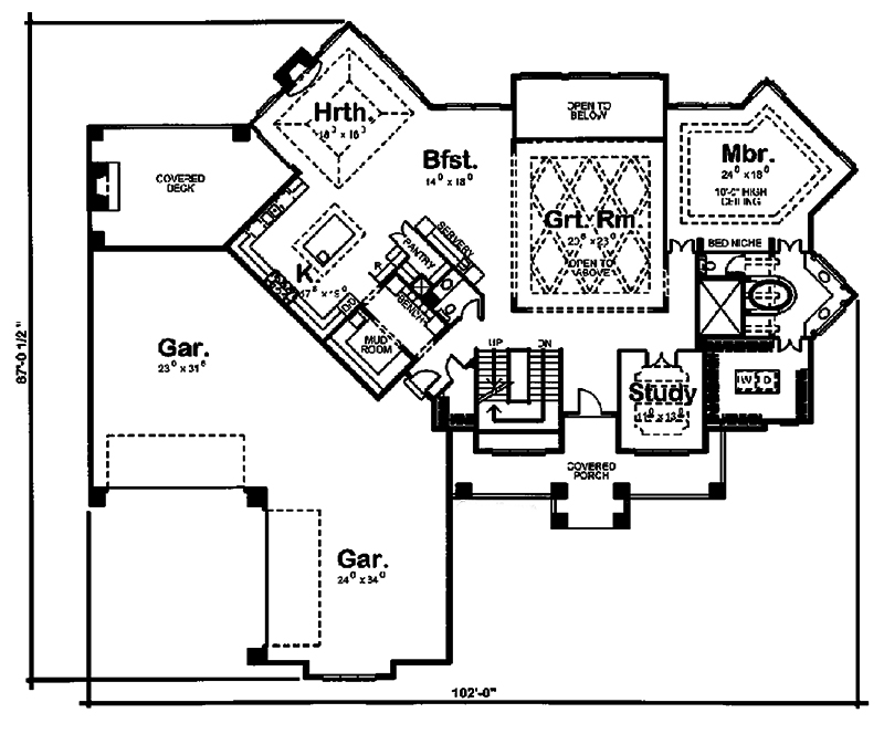 Floor Plan First Story of Craftsman Plan #100-1247