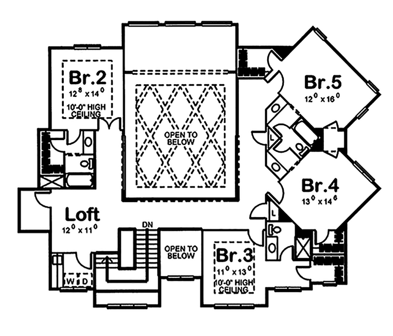 Floor Plan Second Story of Craftsman Plan #100-1247
