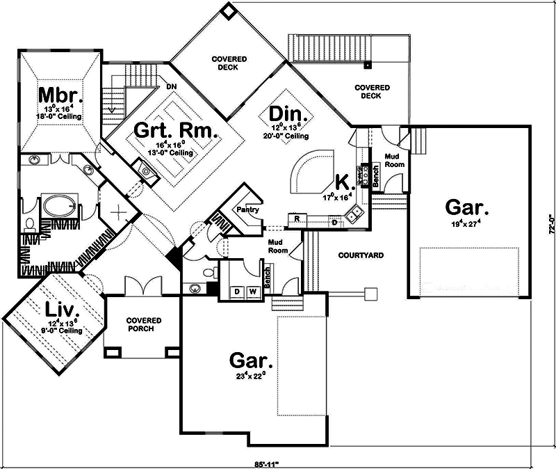Floor Plan First Story of Tuscan Plan #100-1249