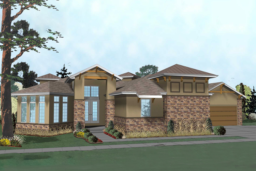 Front elevation of Tuscan home (ThePlanCollection: House Plan #100-1249)