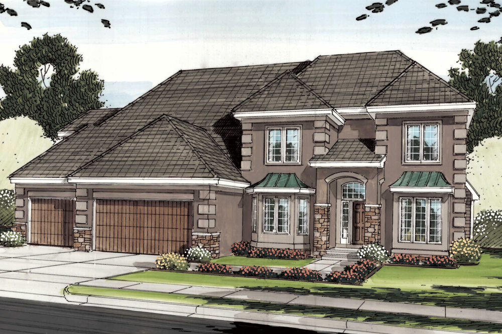 Front elevation of French home (ThePlanCollection: House Plan #100-1250)