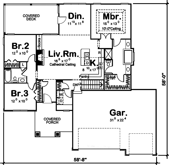 Floor Plan First Story of Traditional Plan #100-1251