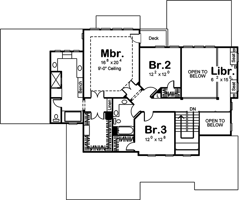 Floor Plan Second Story of Craftsman Plan #100-1252