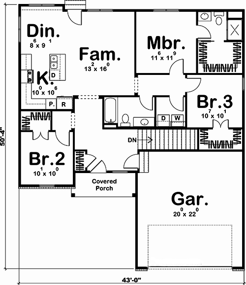 Floor Plan First Story of Traditional Plan #100-1253