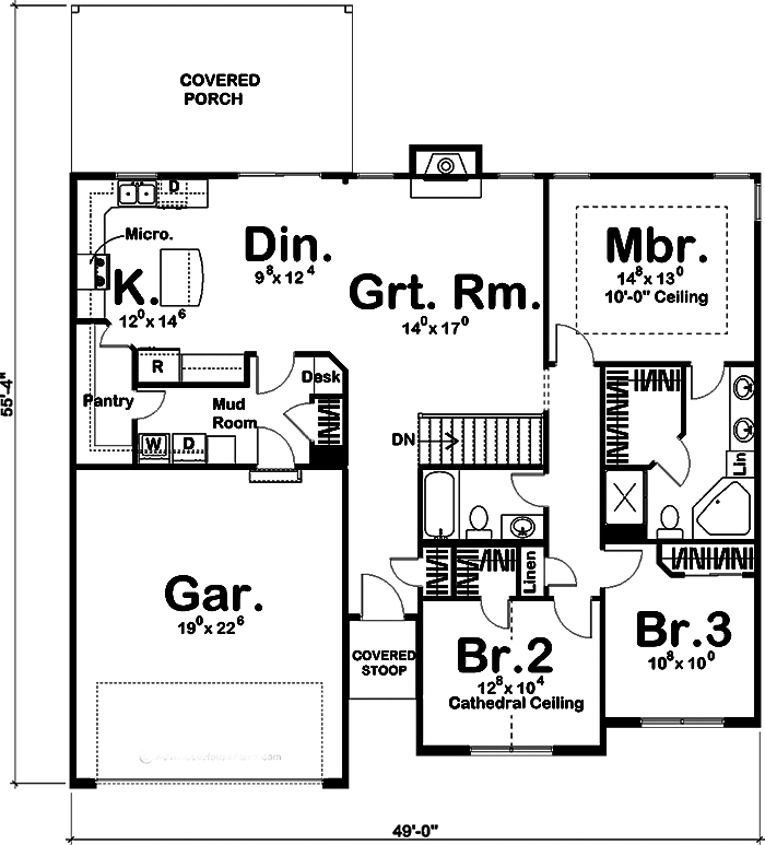 Floor Plan First Story of Traditional Plan #100-1255
