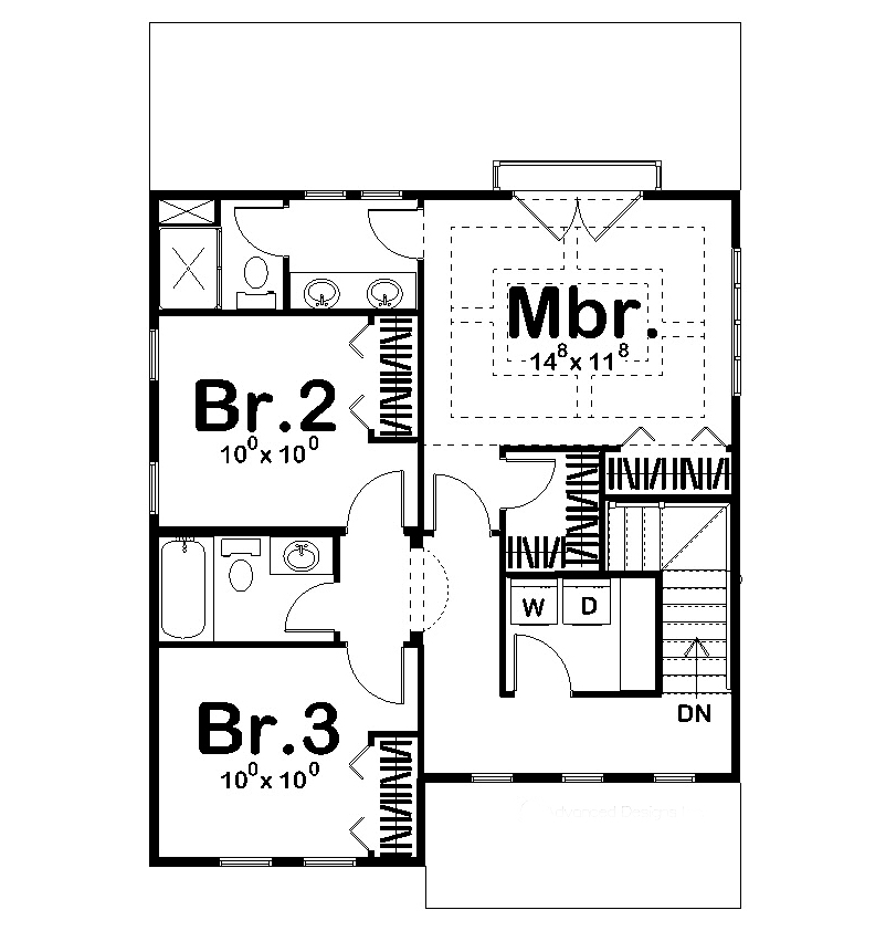 Floor Plan Second Story of Coastal Plan #100-1256