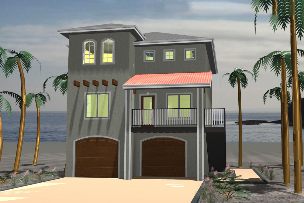 Front elevation of Coastal home (ThePlanCollection: House Plan #100-1256)