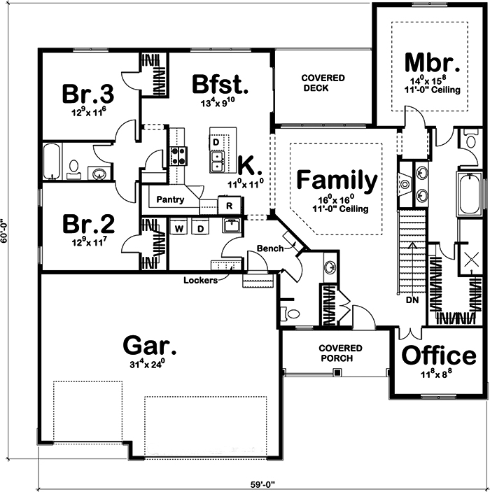 Floor Plan First Story of Craftsman Plan #100-1257