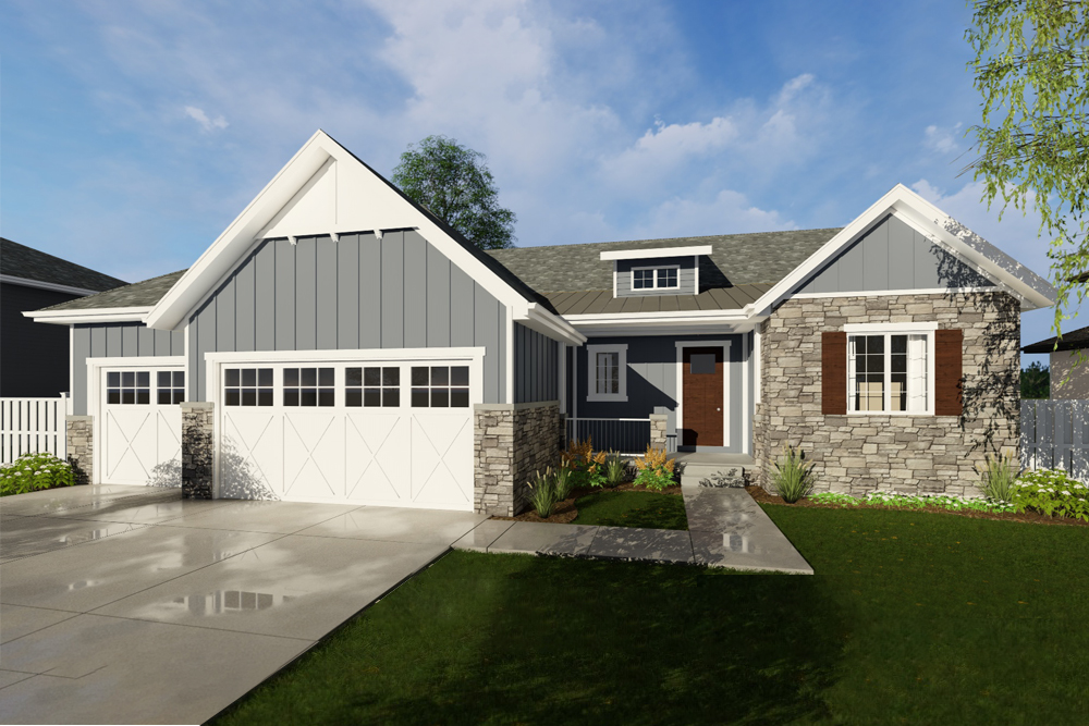 Front elevation of Craftsman home (ThePlanCollection: House Plan #100-1257)