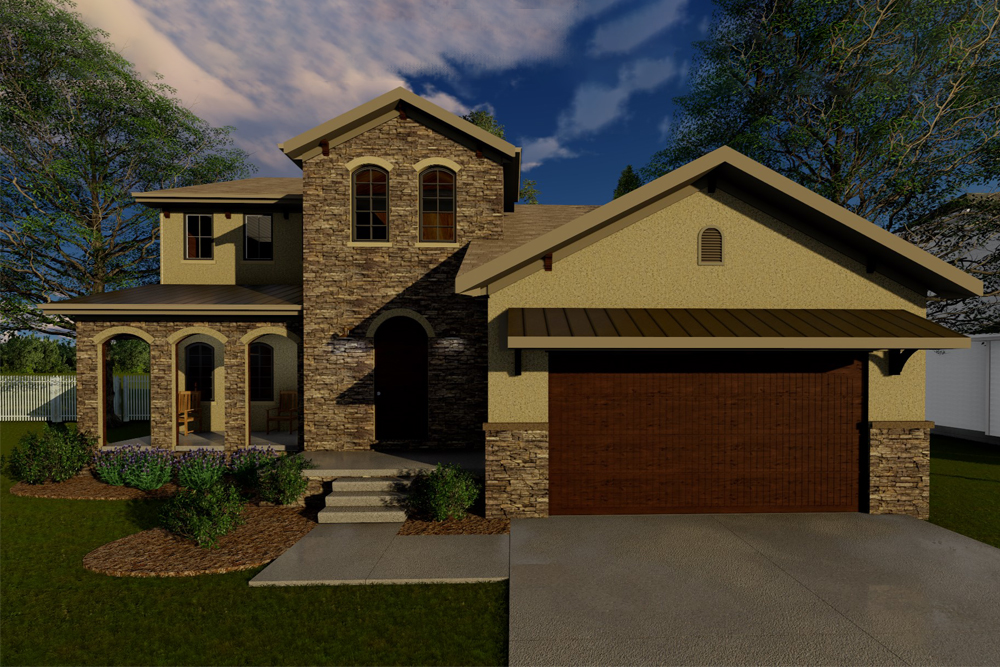 Front elevation of Tuscan home (ThePlanCollection: House Plan #100-1258)