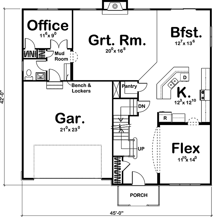 Floor Plan First Story of Tudor Plan #100-1259