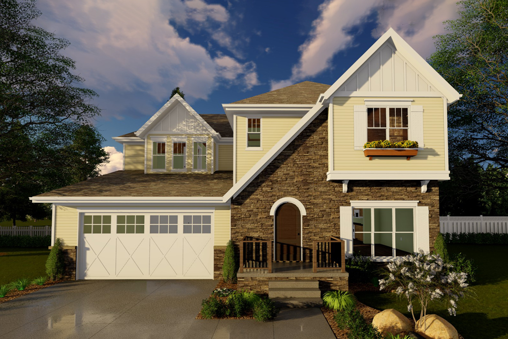 Front elevation of Tudor home (ThePlanCollection: House Plan #100-1259)