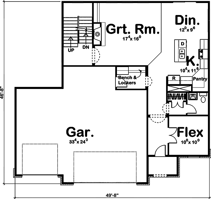 Floor Plan First Story of Tudor Plan #100-1260