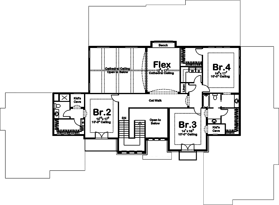 Floor Plan Second Story of Mediterranean Plan #100-1262