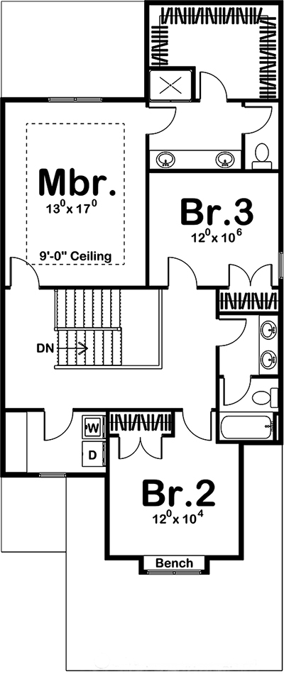 Floor Plan Second Story of Traditional Plan #100-1263