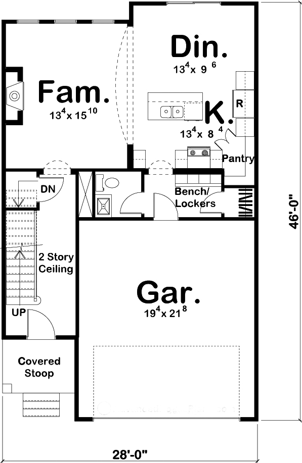 Floor Plan First Story of Traditional Plan #100-1264