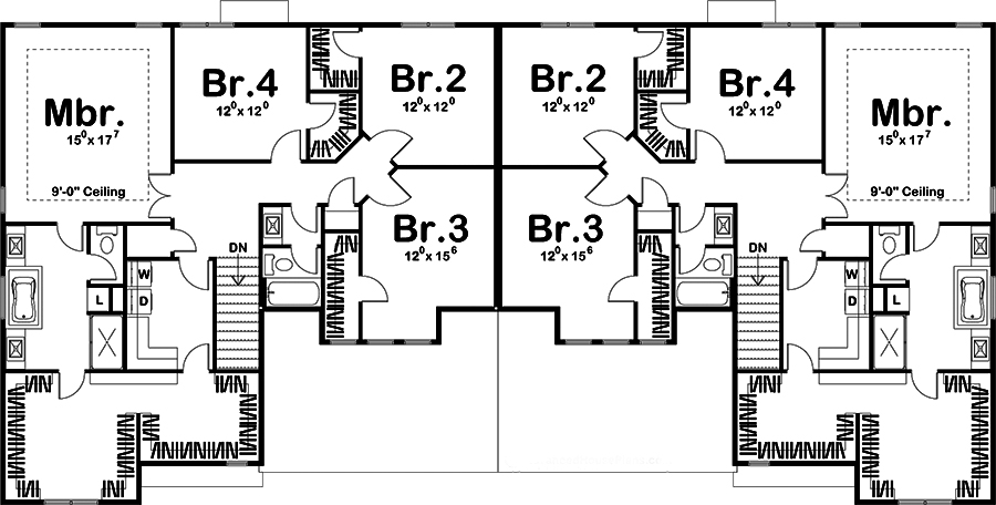 Floor Plan Second Story of European Plan #100-1268