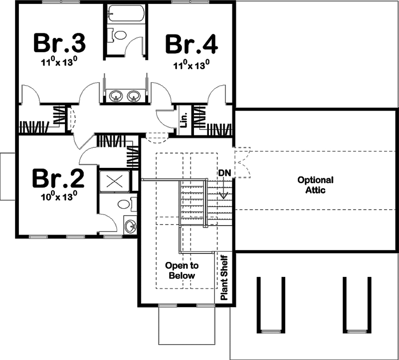 Floor Plan Second Story of Traditional Plan #100-1269