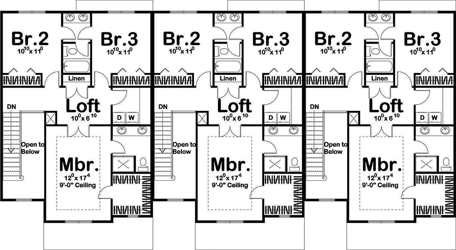 Floor Plan Second Story of Traditional Plan #100-1270
