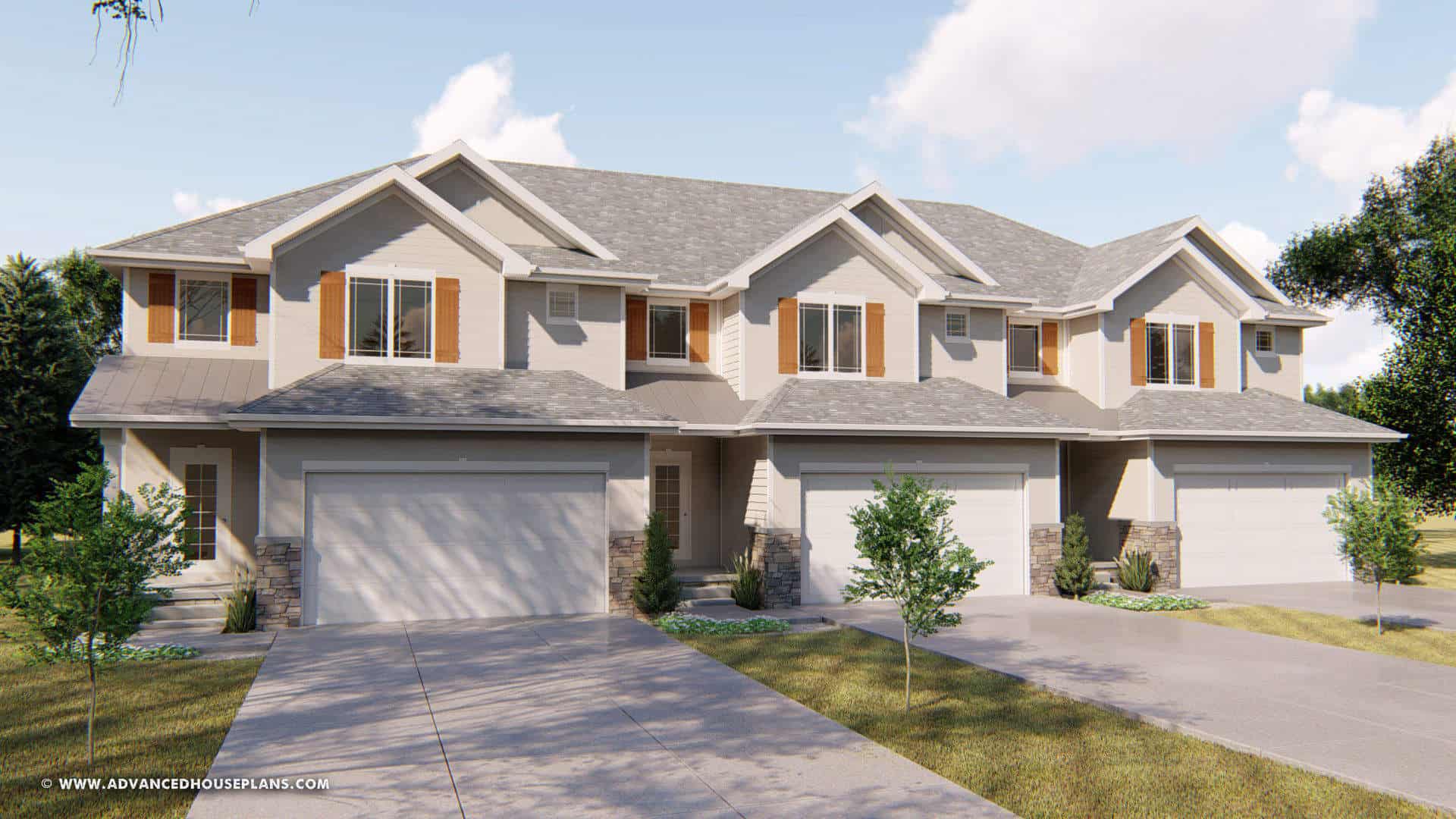 Front elevation of Multi-Unit home (ThePlanCollection: House Plan #100-1270)
