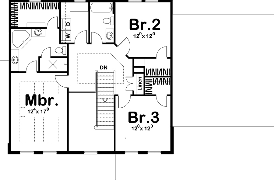 Floor Plan Second Story of Colonial Plan #100-1271