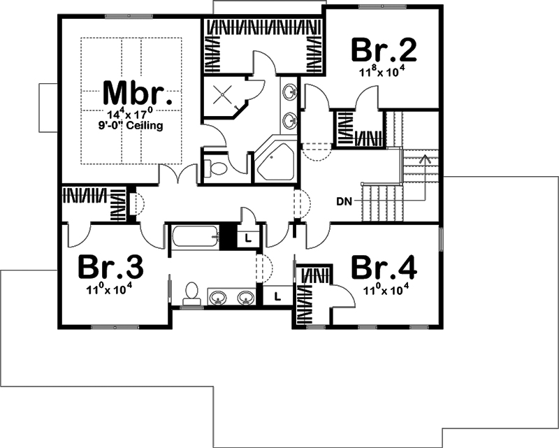 Floor Plan Second Story of Traditional Plan #100-1272