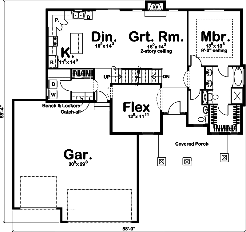 Floor Plan First Story of Craftsman Plan #100-1274