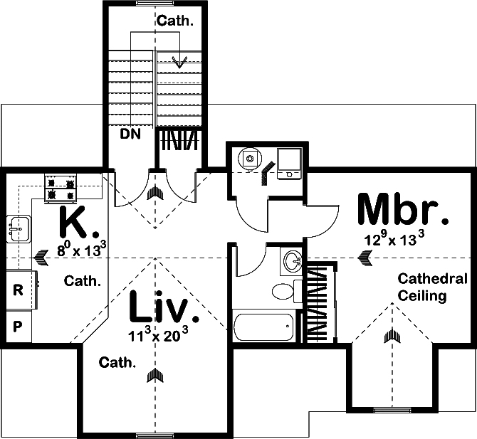 Floor Plan Second Story of Craftsman Plan #100-1275