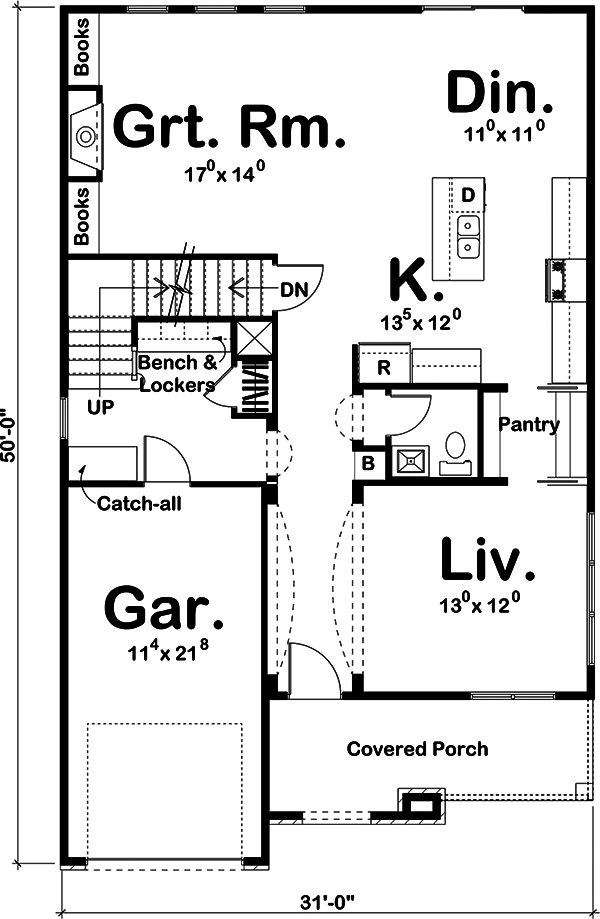 Floor Plan First Story of Traditional Plan #100-1276