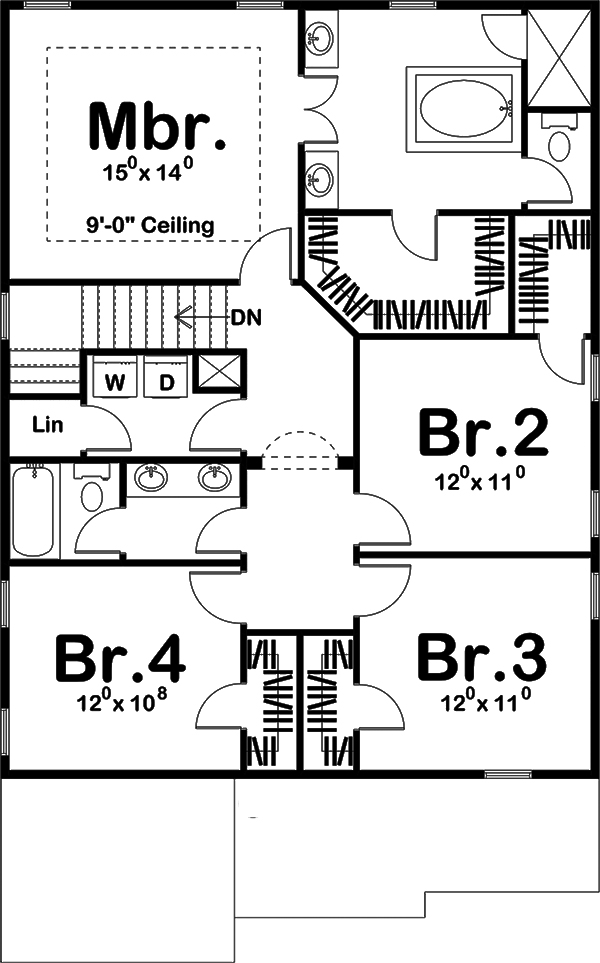 Floor Plan Second Story of Traditional Plan #100-1276