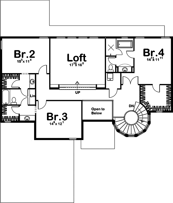 Floor Plan Second Story of French Plan #100-1280