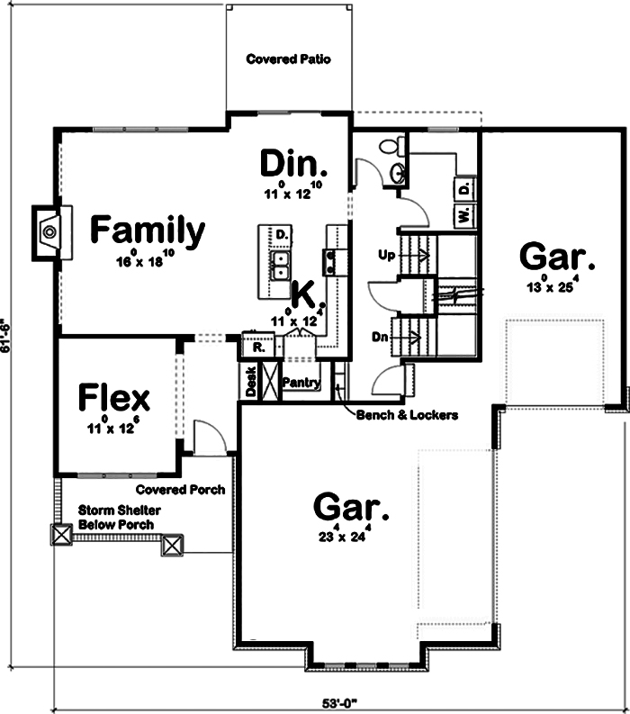 Floor Plan First Story of Prairie Plan #100-1281