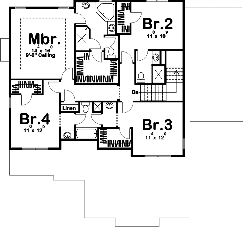 Floor Plan Second Story of Prairie Plan #100-1281