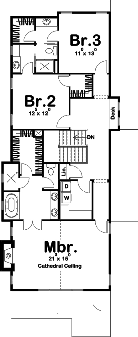 Floor Plan Second Story of Craftsman Plan #100-1285