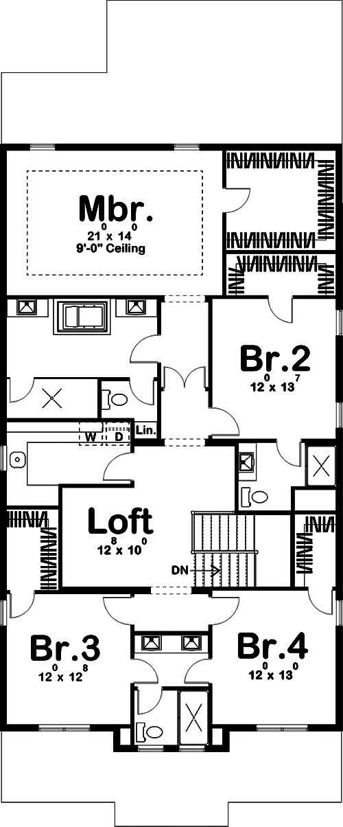 Floor Plan Second Story of Cottage Plan #100-1287