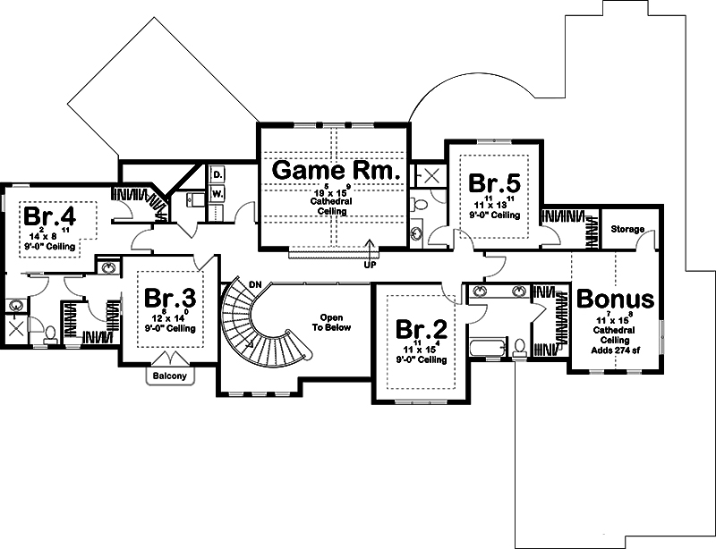 Floor Plan Second Story of Mediterranean Plan #100-1288