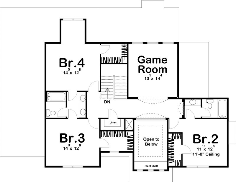 Floor Plan Second Story of Mediterranean Plan #100-1290