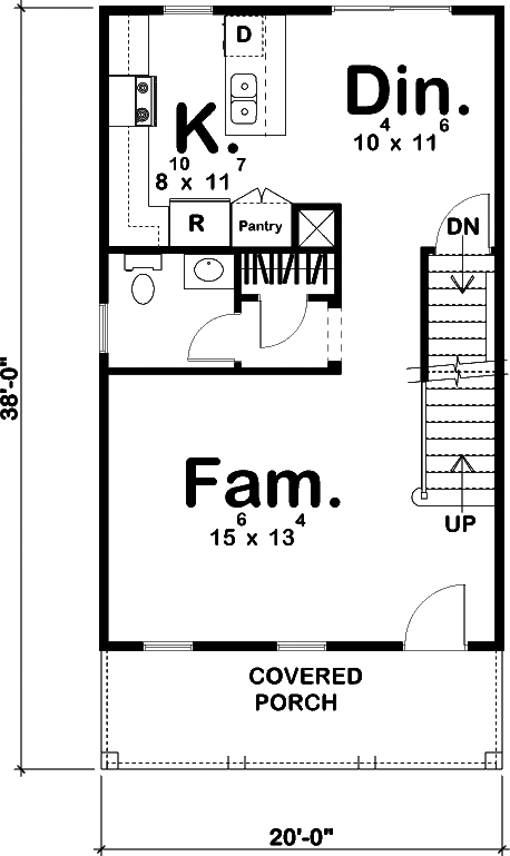 Floor Plan First Story of Traditional Plan #100-1292