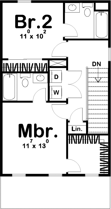 Floor Plan Second Story of Traditional Plan #100-1292