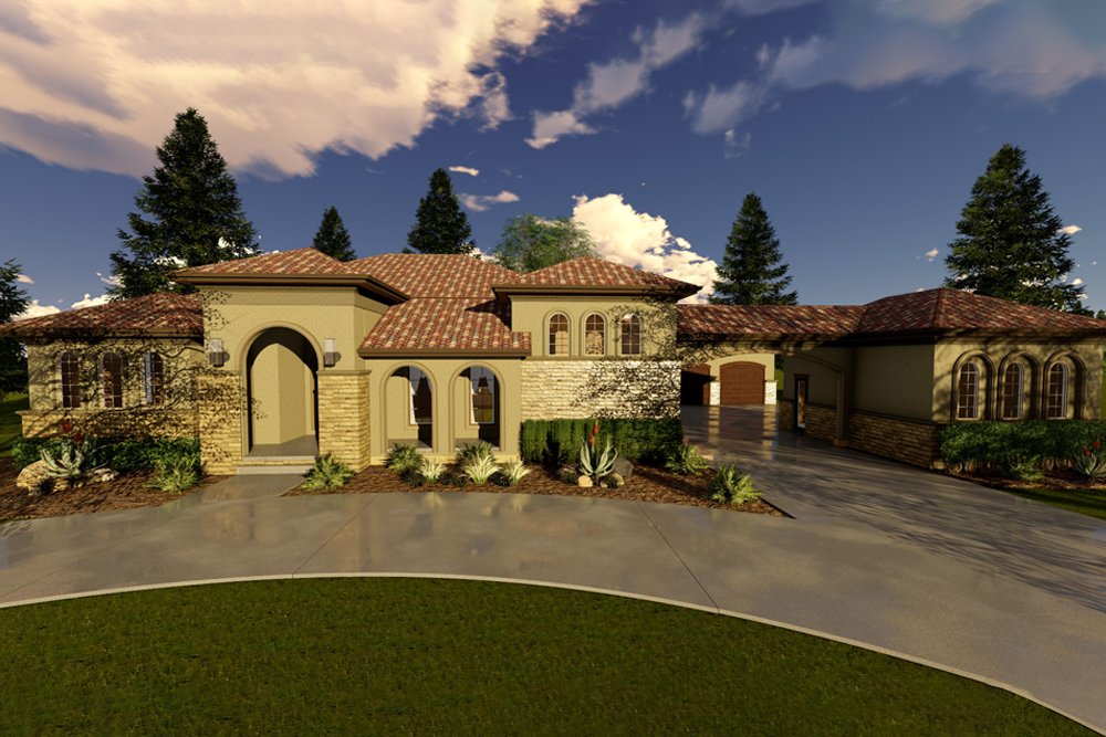 Front elevation of Mediterranean home (ThePlanCollection: House Plan #100-1294)