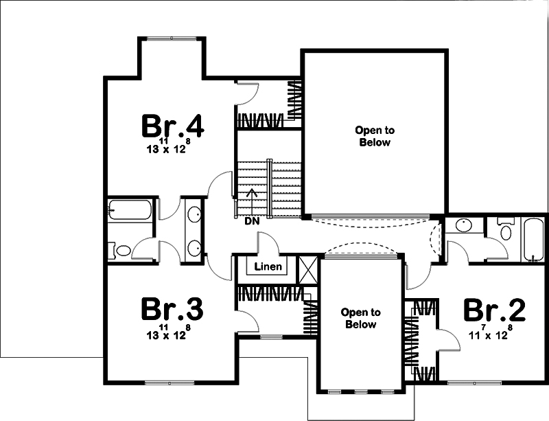 Floor Plan Second Story of Mediterranean Plan #100-1295