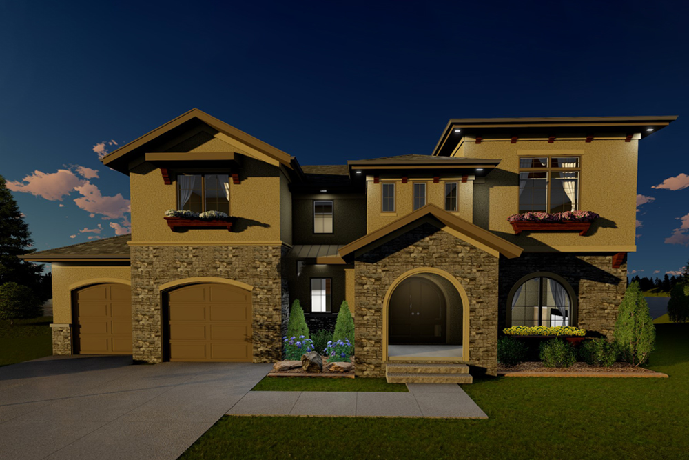 Front elevation of Mediterranean home (ThePlanCollection: House Plan #100-1295)
