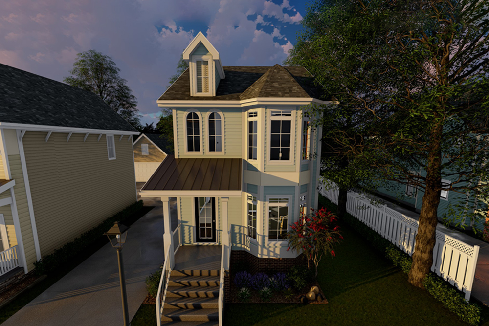 Front elevation of Victorian home (ThePlanCollection: House Plan #100-1296)